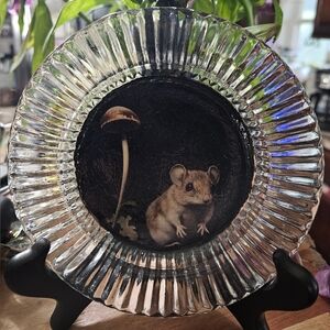 Decoupage Mouse & Mushroom Trinket Dish 6"